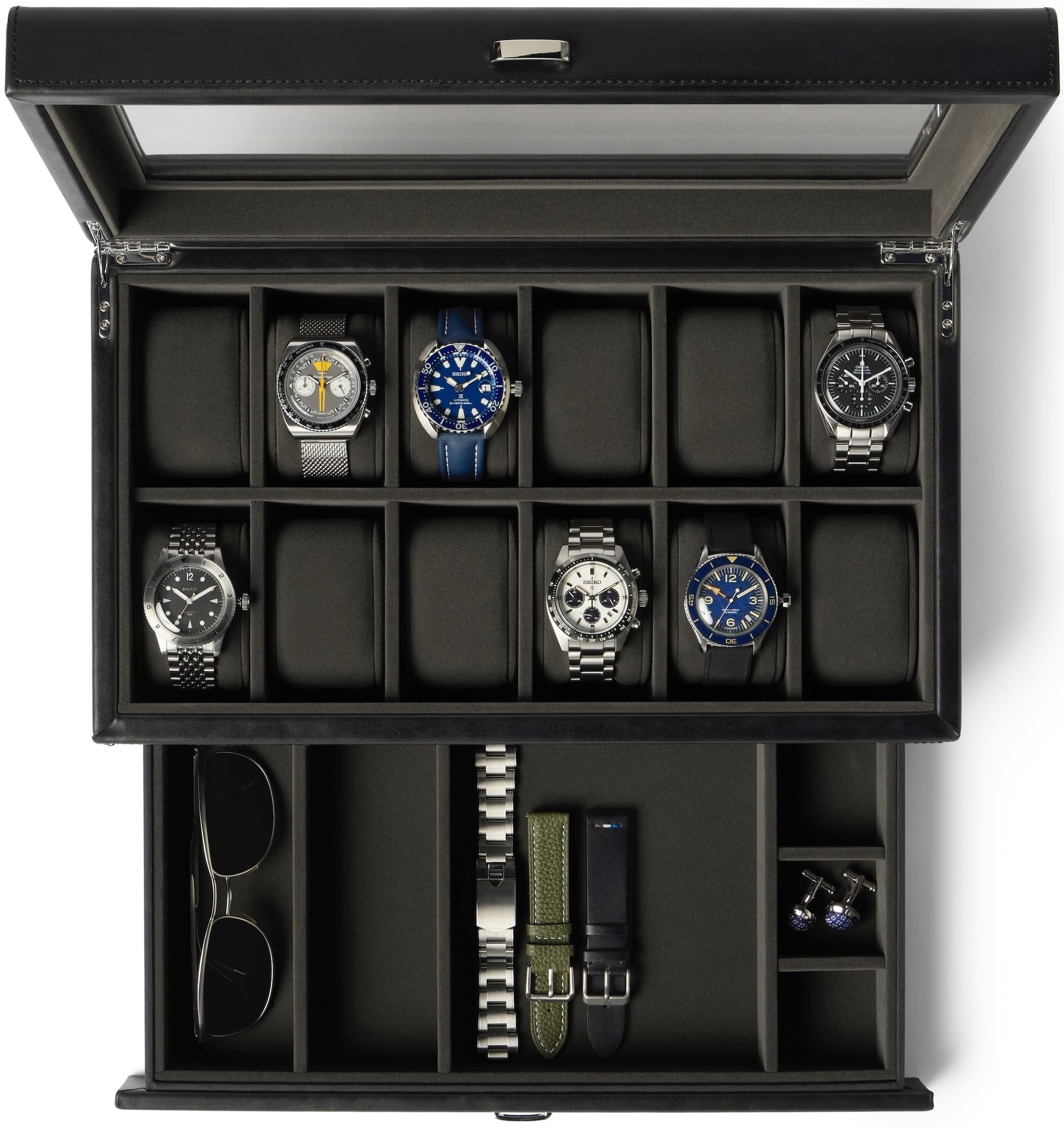 Amazon.com: TAWBURY 12 Slot Watch Box with Storage Drawer